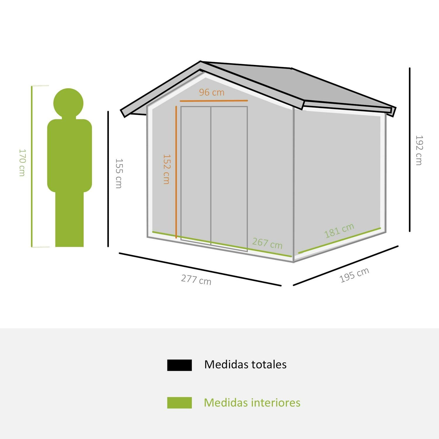 Metal Garden Shed, Green 9 X 6ft