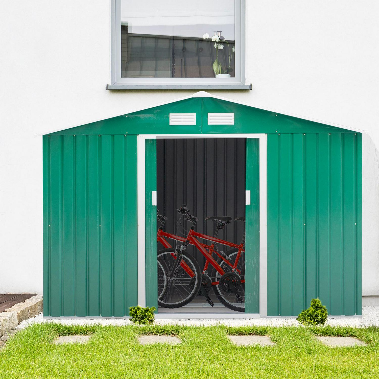 Metal Garden Shed, Green 9 X 6ft