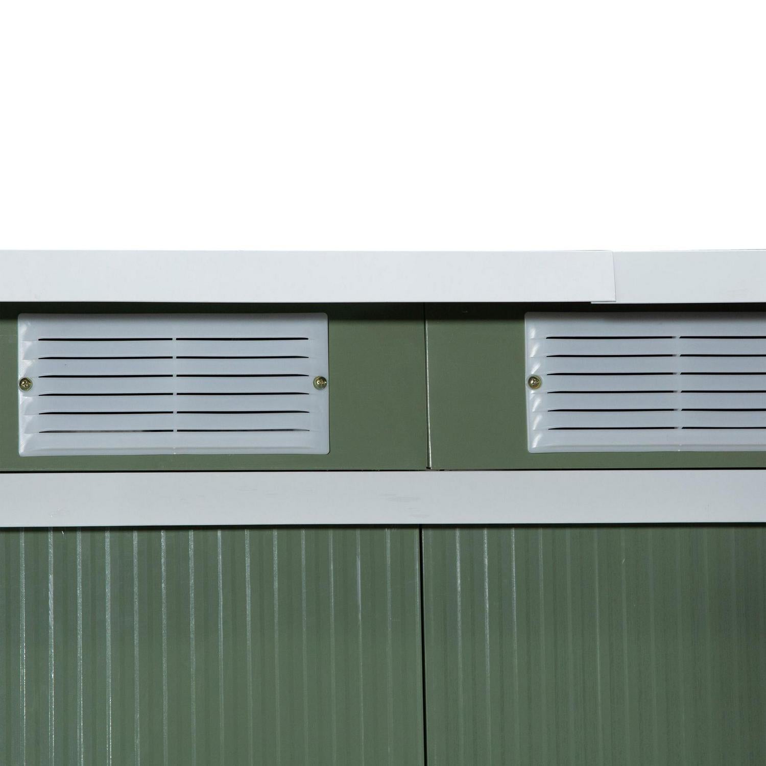 Corrugated Garden Metal Storage Shed Outdoor Equipment Tool Box With Foundation Ventilation And Doors Light Green 9ft X 4.25ft