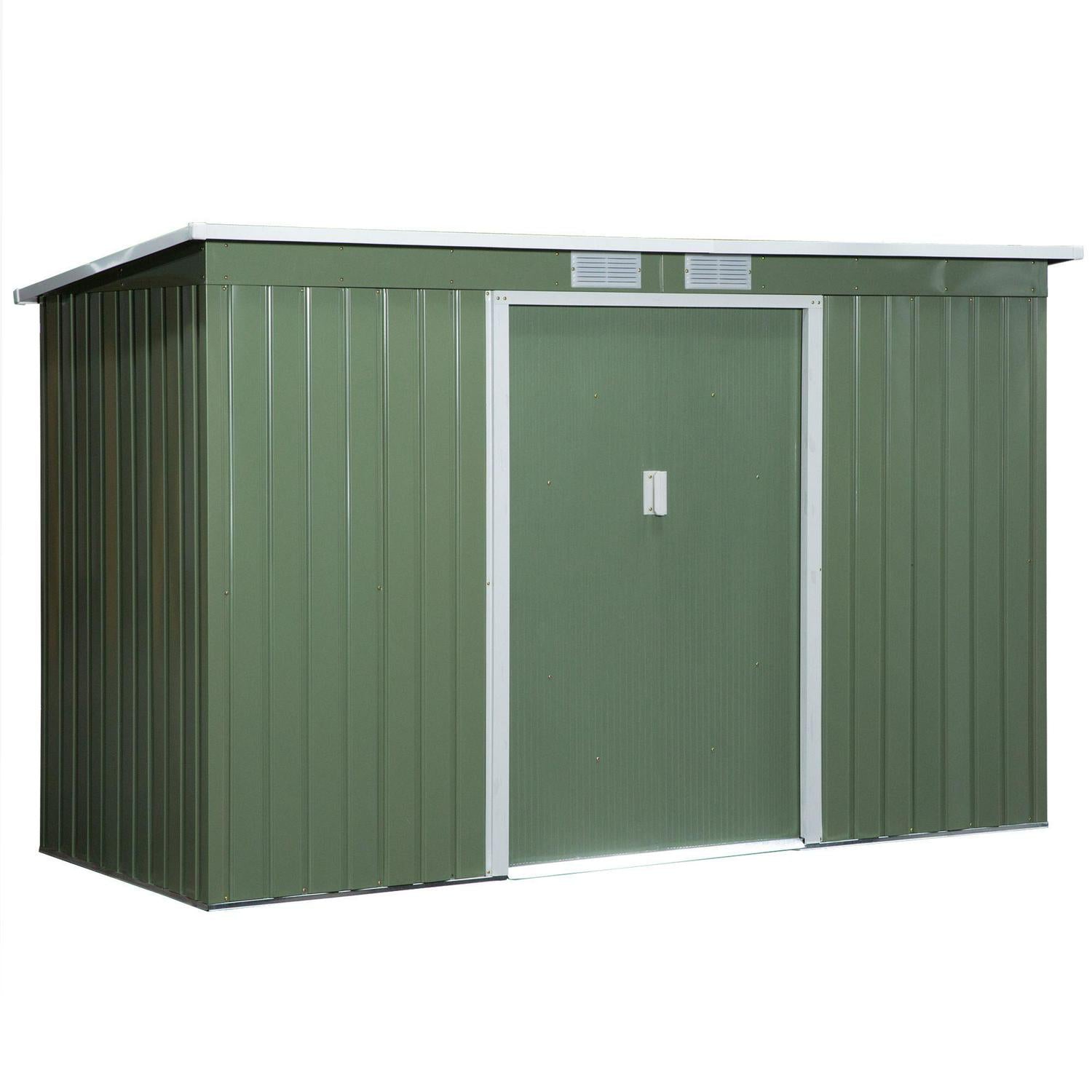 Corrugated Garden Metal Storage Shed Outdoor Equipment Tool Box With Foundation Ventilation And Doors Light Green 9ft X 4.25ft