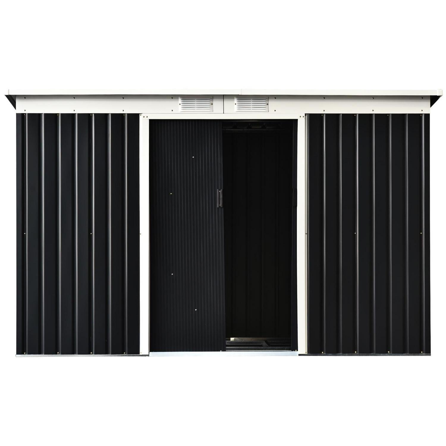 9ft X 4ft Corrugated Garden Metal Storage Shed Outdoor Equipment Tool Box With Kit Ventilation And Doors Dark Grey