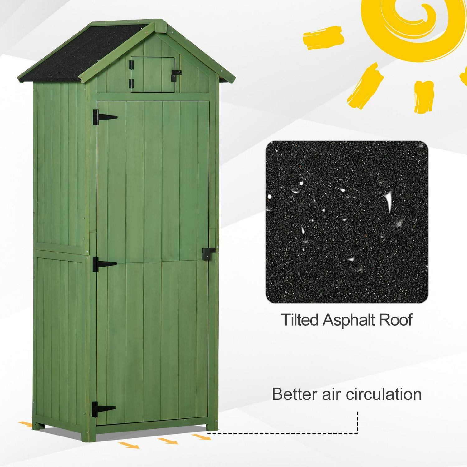 Garden Storage Shed 3 Shelves Tool House W/ Asphalt Roof 77 X 54 179 Cm Green