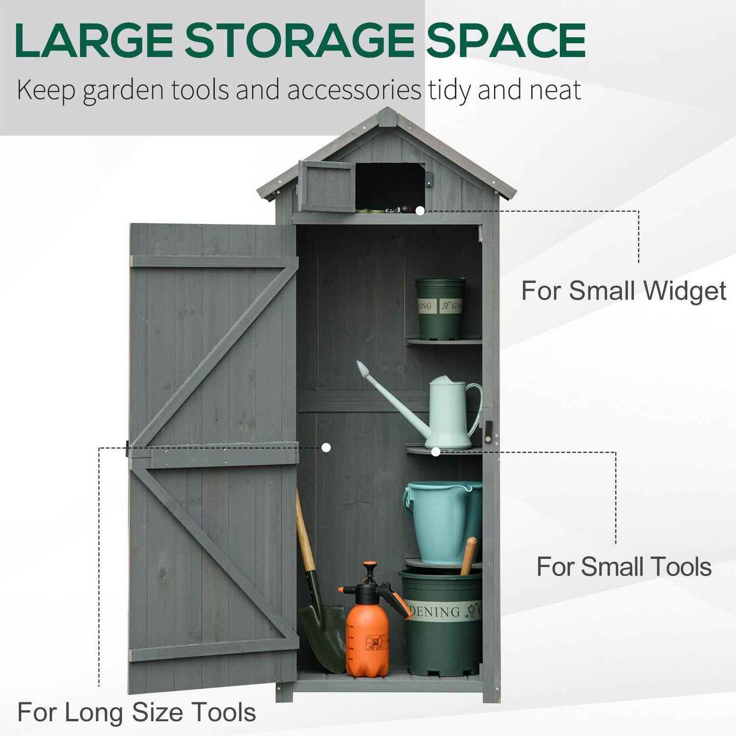 Garden Storage Shed 3 Shelves Tool House W/ Asphalt Roof (77x54x179)cm Grey