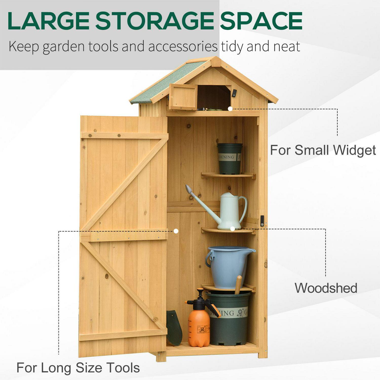 Garden Storage Shed 3 Shelves Tool House W/ Asphalt Roof (77 X 54 179) Cm Brown