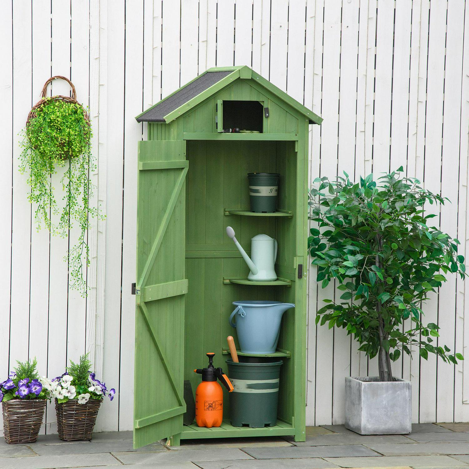 Garden Storage Shed 3 Shelves Tool House W/ Asphalt Roof 77 X 54 179 Cm Green