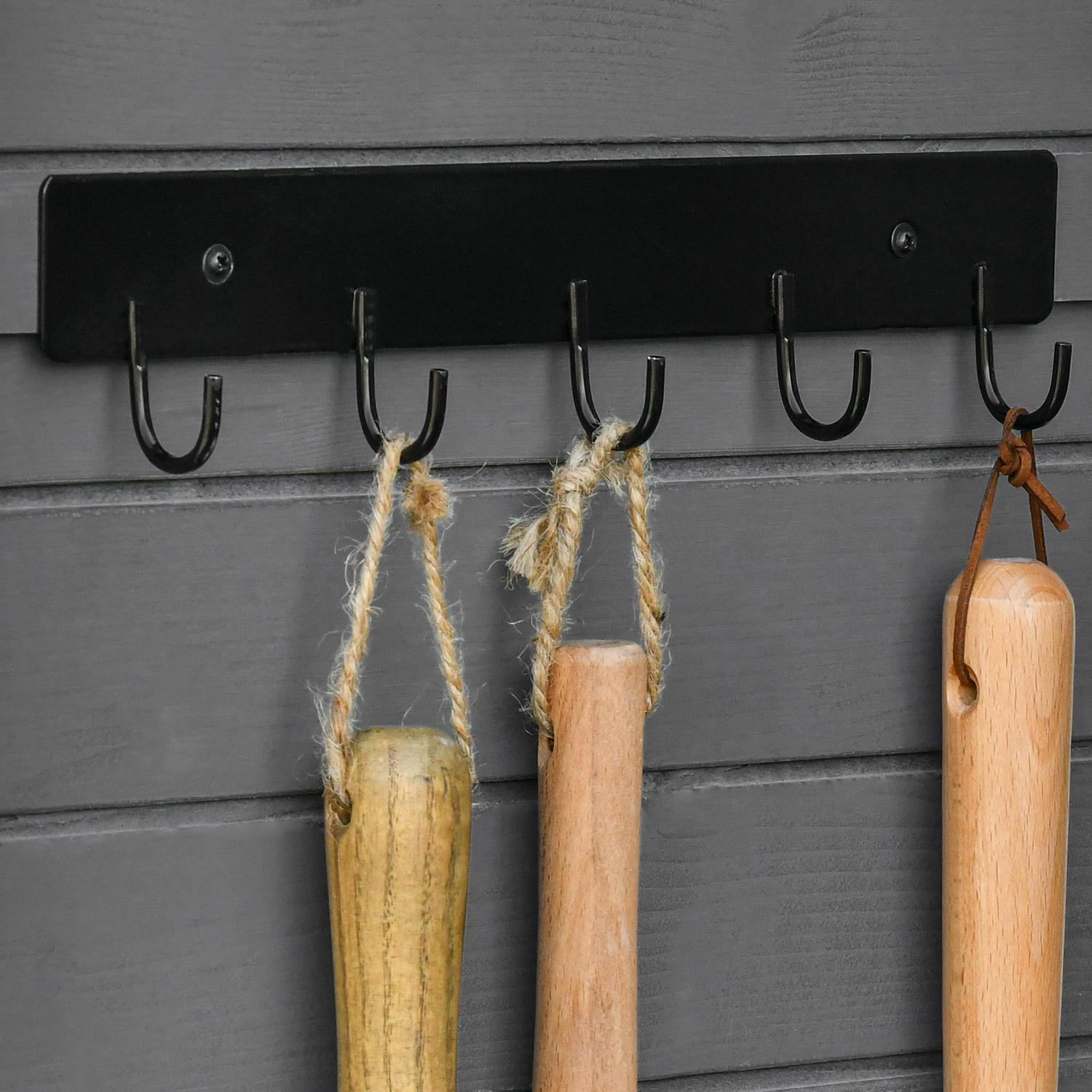 Garden Wood Storage Shed With Workstation, Hooks, Asphalt Roof And Ground Nails