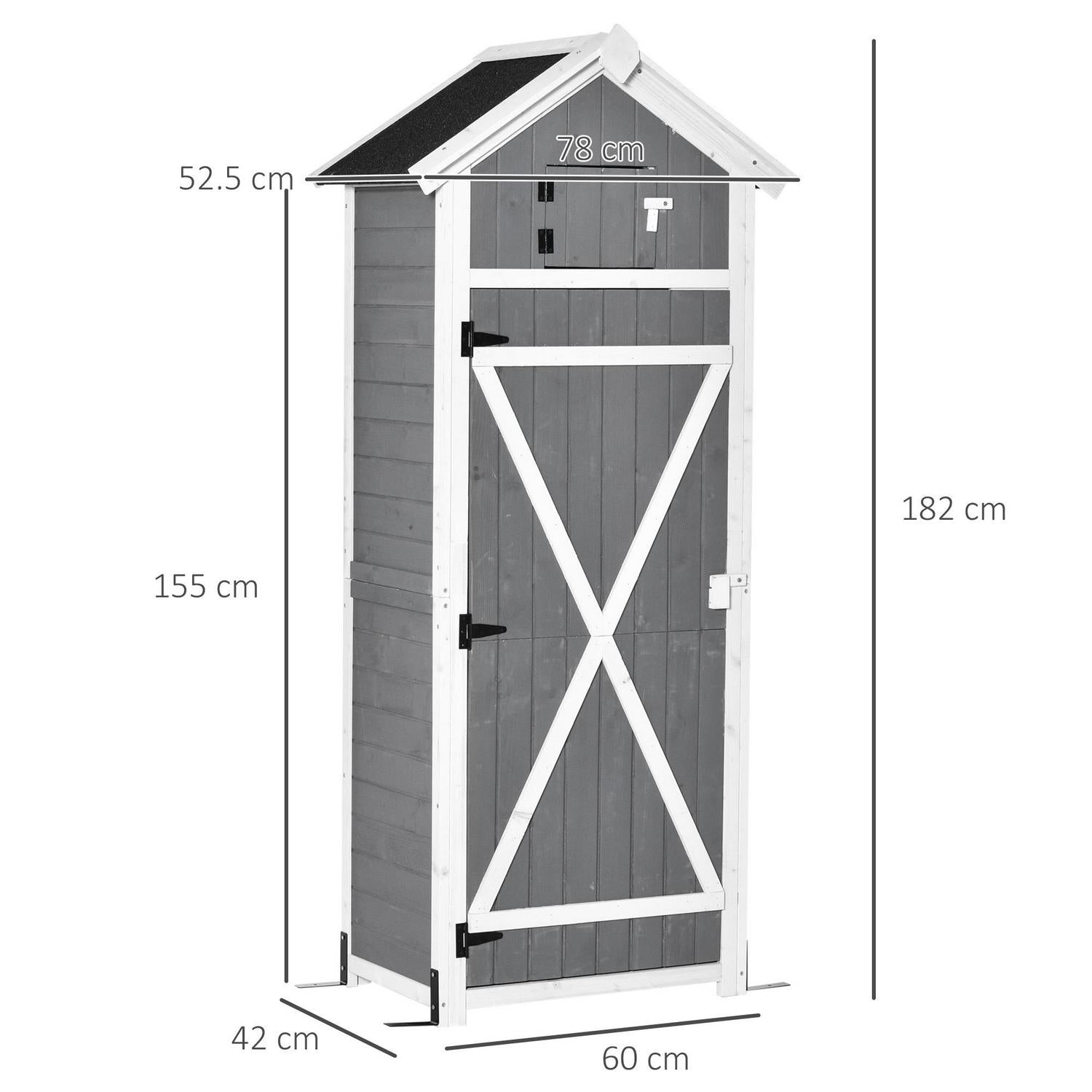 Garden Wood Storage Shed With Workstation, Hooks, Asphalt Roof And Ground Nails