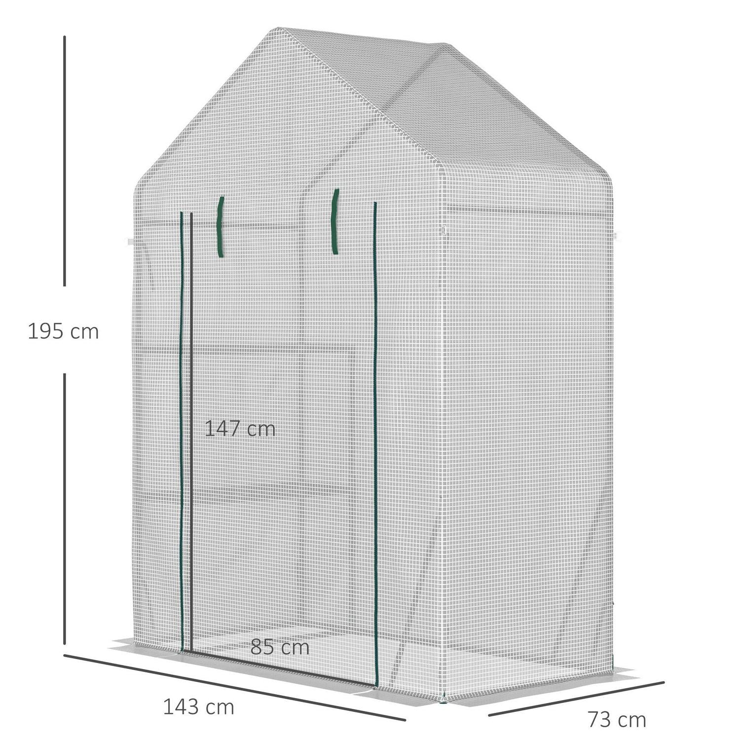 Greenhouse For Outdoor W/ 2 Tier Shelf Roll-Up Zippered Cover Green