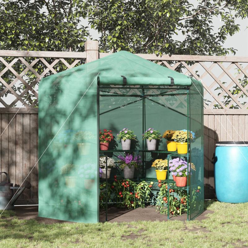 Hexagon Walk-in 3-Tier Portable Greenhouse, 194x225H Cm