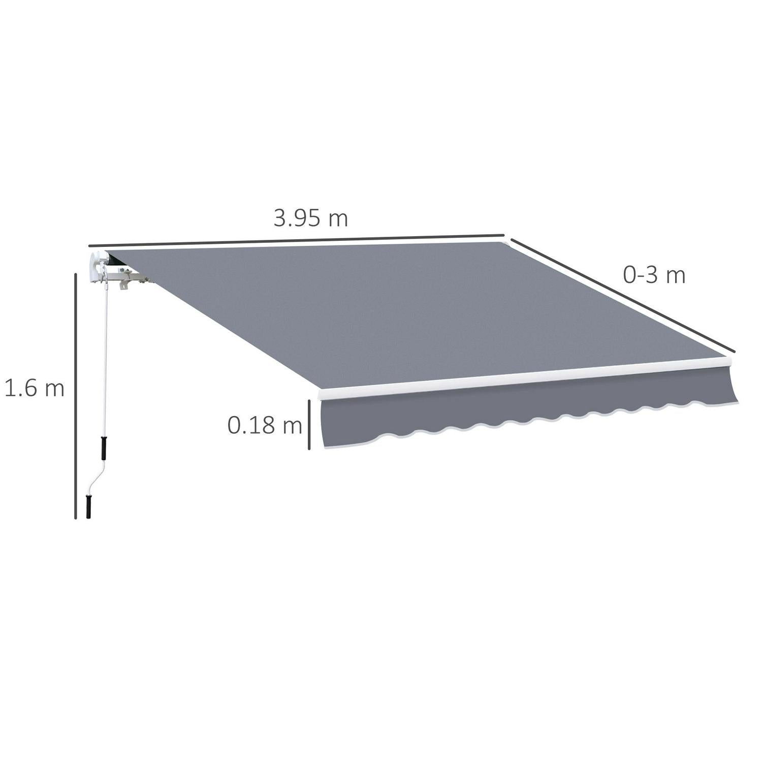 4 X3m Manual Retractable Awning, Size -Grey