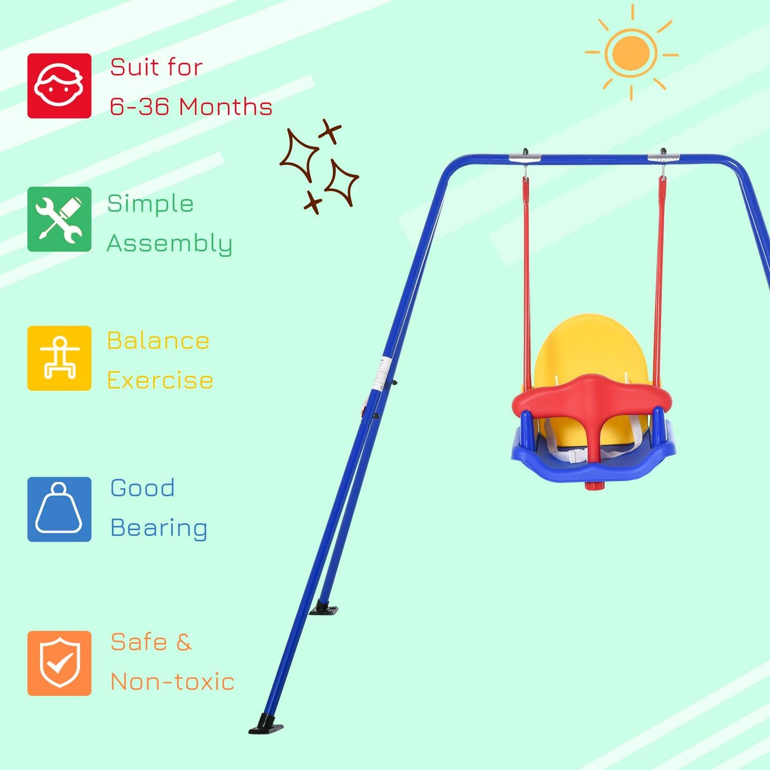 Metal Kids Swing Set With Baby Seat Safety