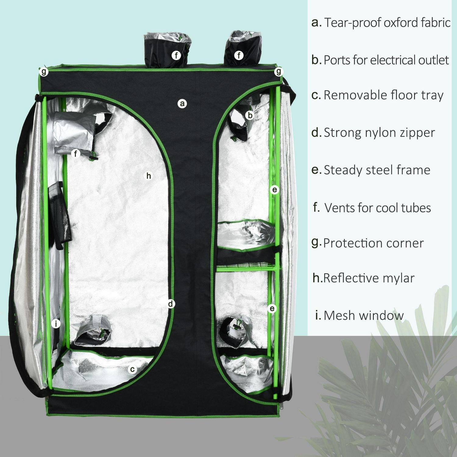 Mylar Hydroponic Grow Tent With Vents And Floor Tray For Indoor Plant Growing (90 x 60 x135)cm