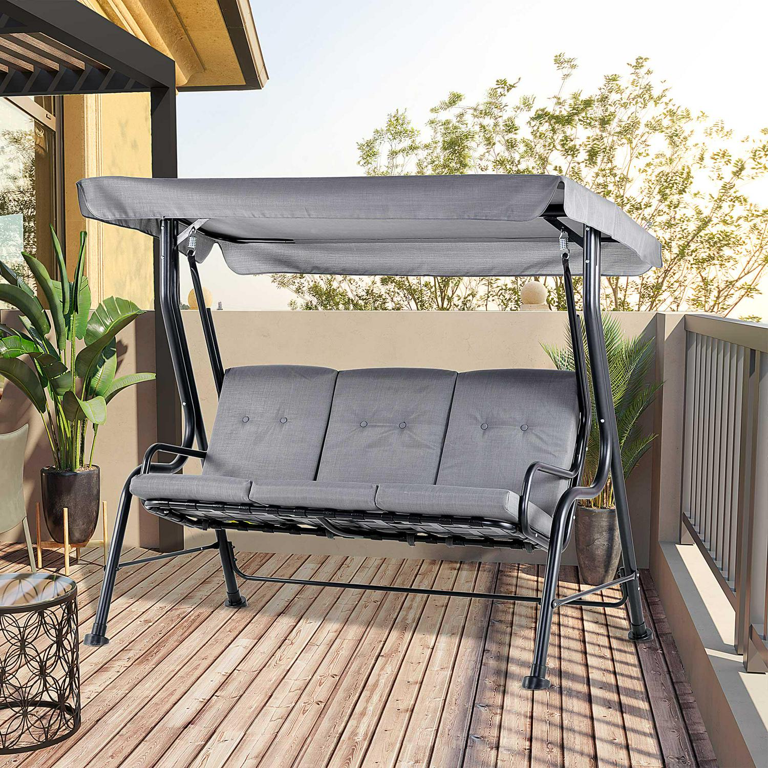 Outdoor 3-person Metal Porch Swing Chair Bench, Grey