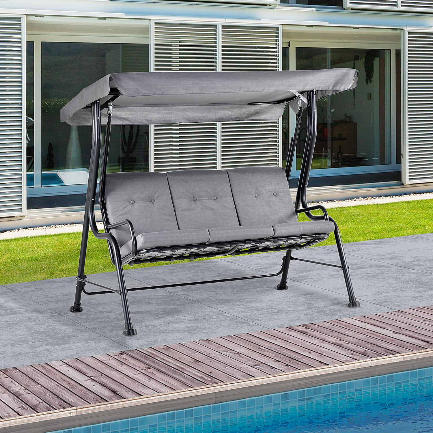 Outdoor 3-person Metal Porch Swing Chair Bench, Grey