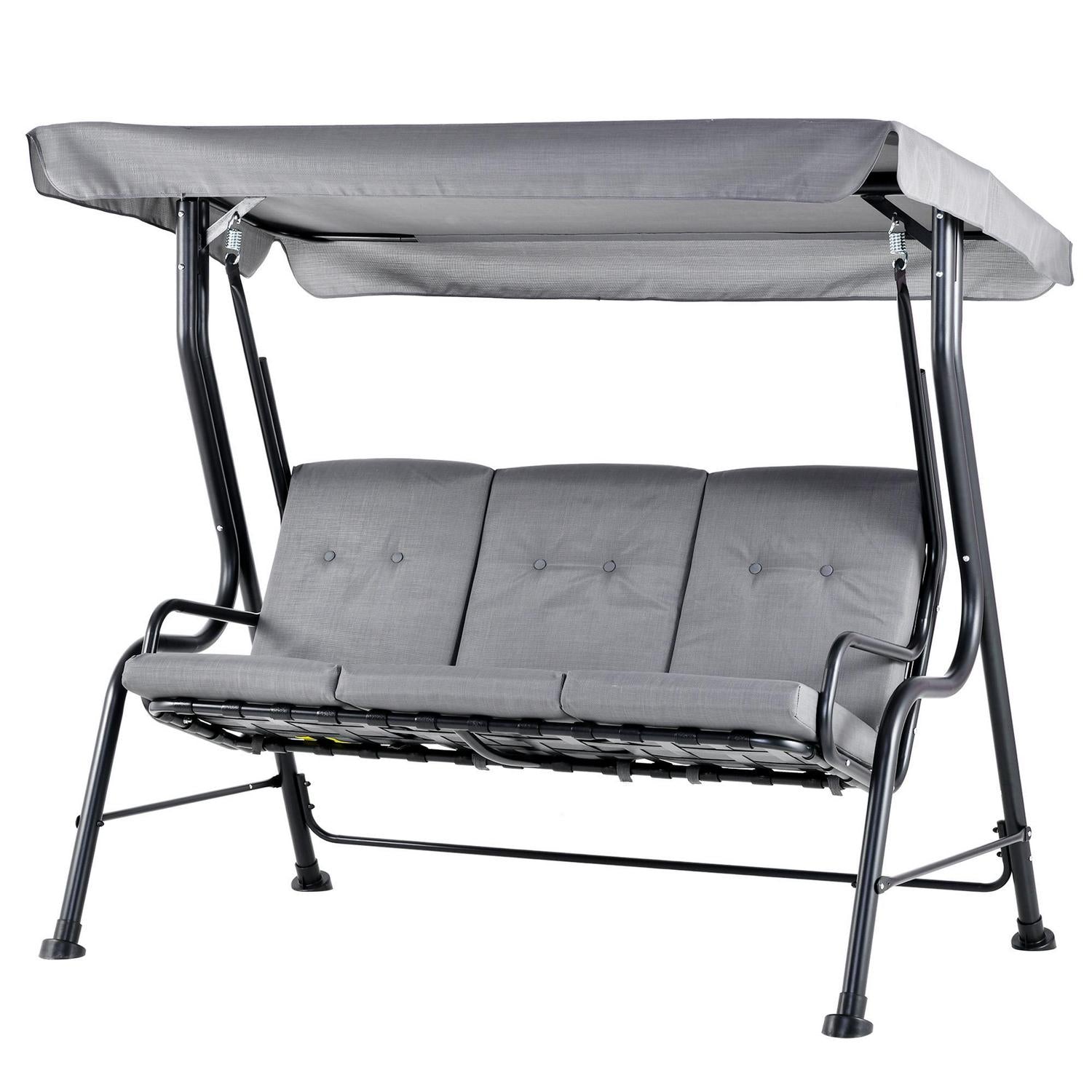 Outdoor 3-person Metal Porch Swing Chair Bench, Grey