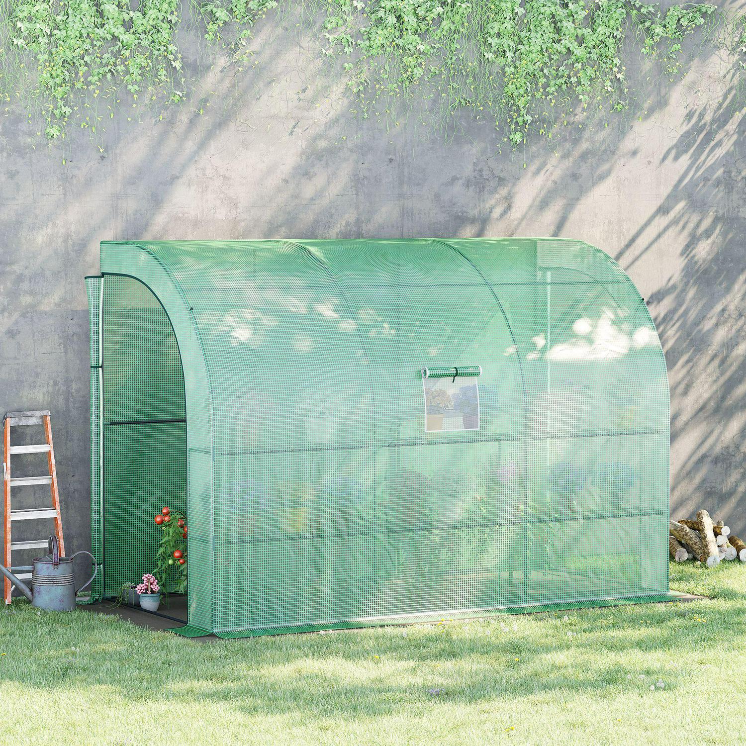 Outdoor Garden Greenhouse Backyard Nursery W/ Windows, Zippered Doors, Green