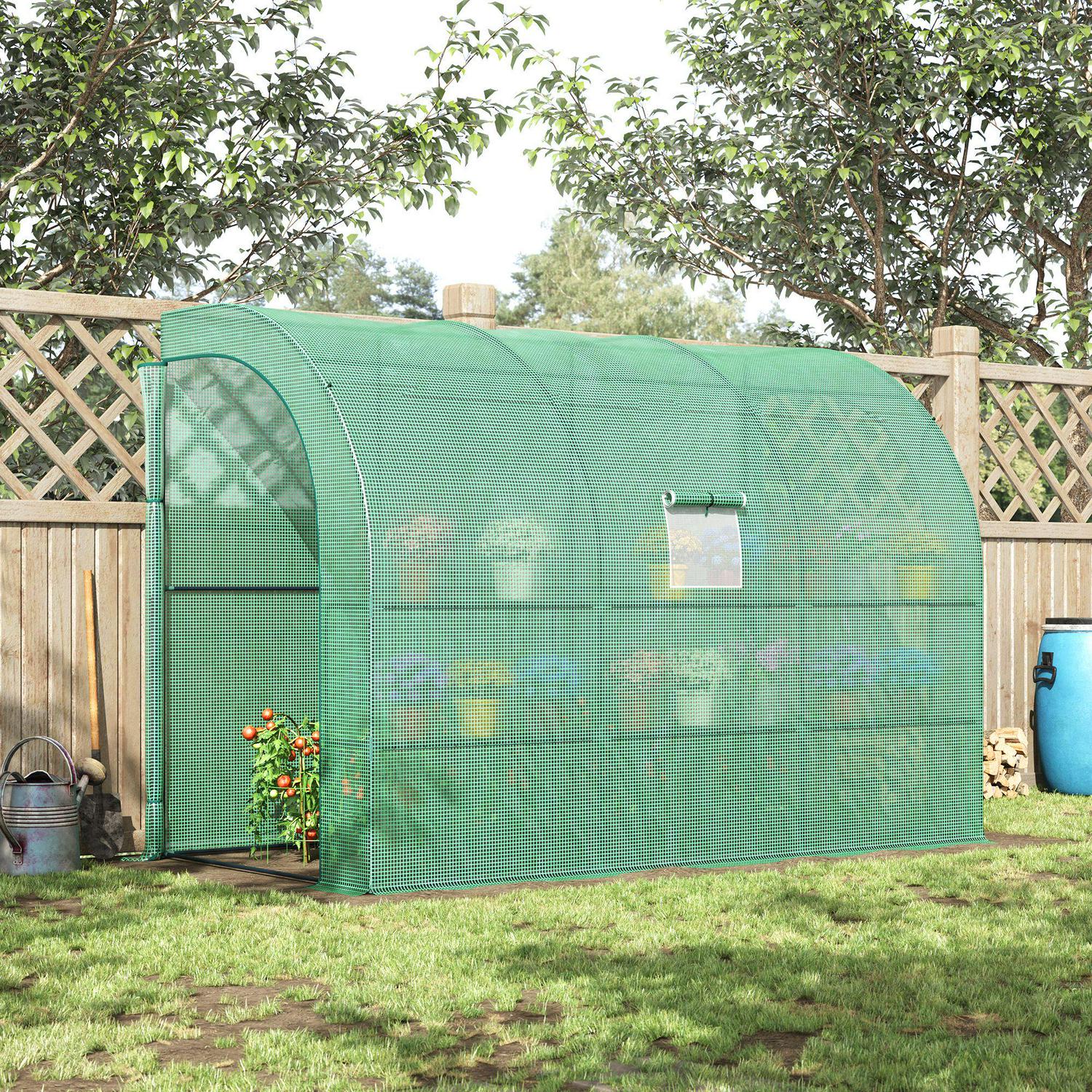 Outdoor Garden Greenhouse Backyard Nursery W/ Windows, Zippered Doors, Green