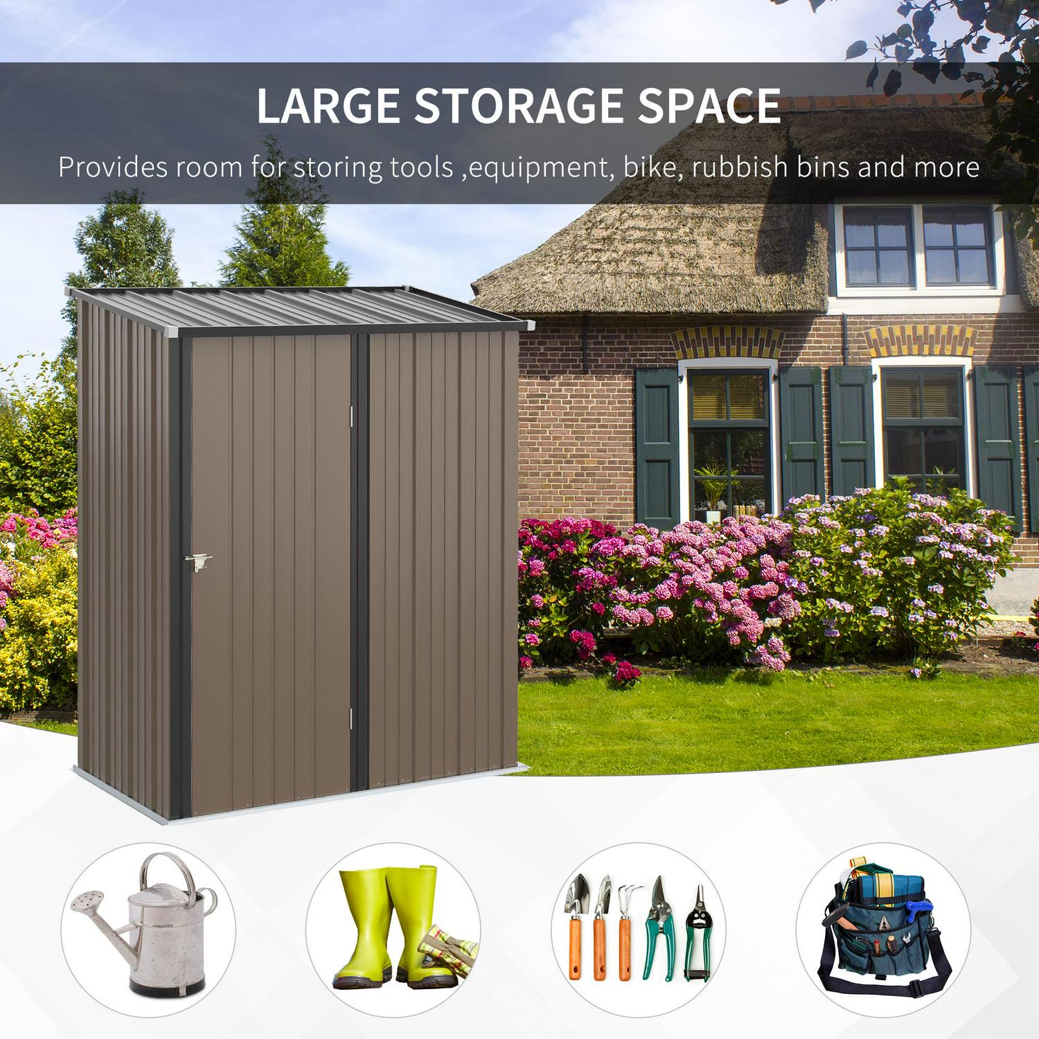 Outdoor Storage Shed Steel Garden W/ Lockable For Backyard Patio Lawn