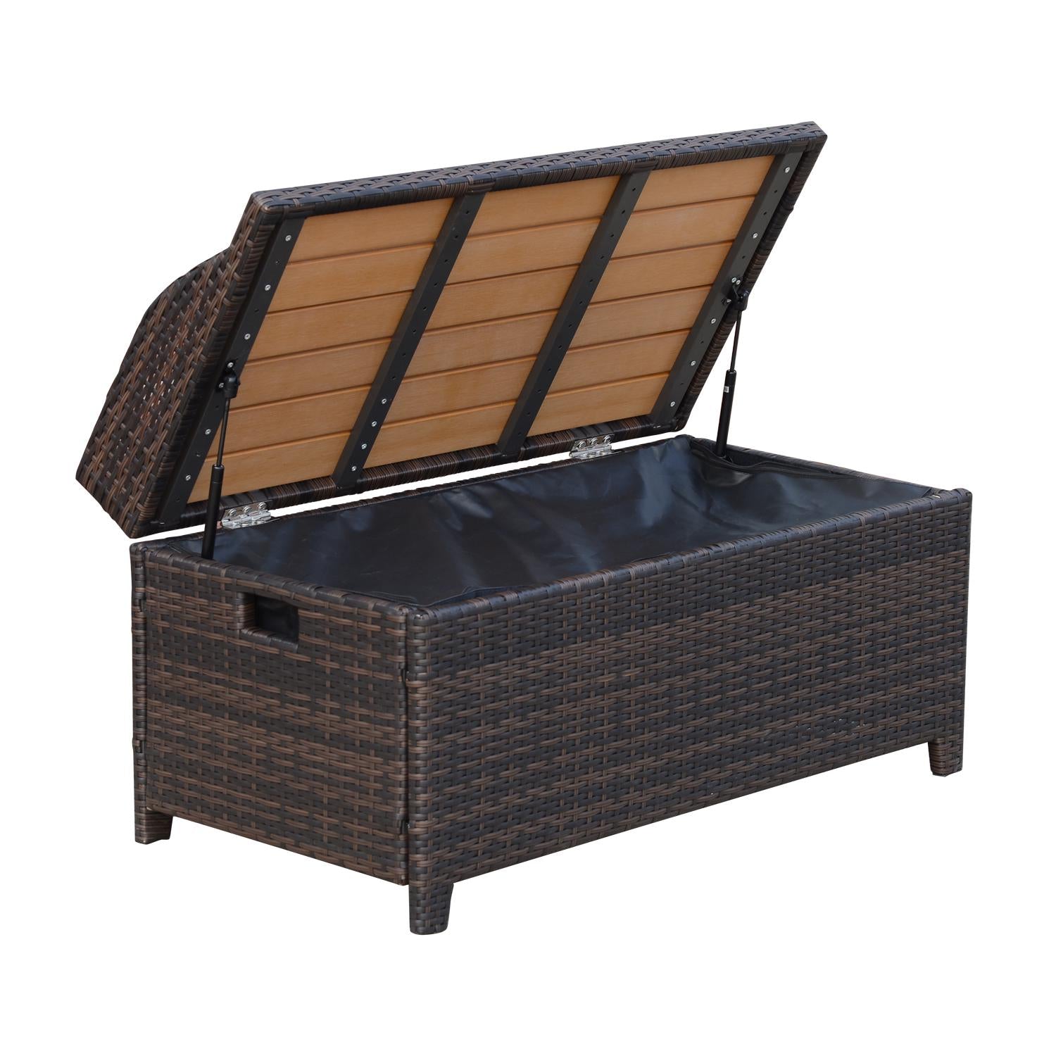 PE Rattan Bench Patio Wicker Storage Basket Seat Furniture-Mixed Brown