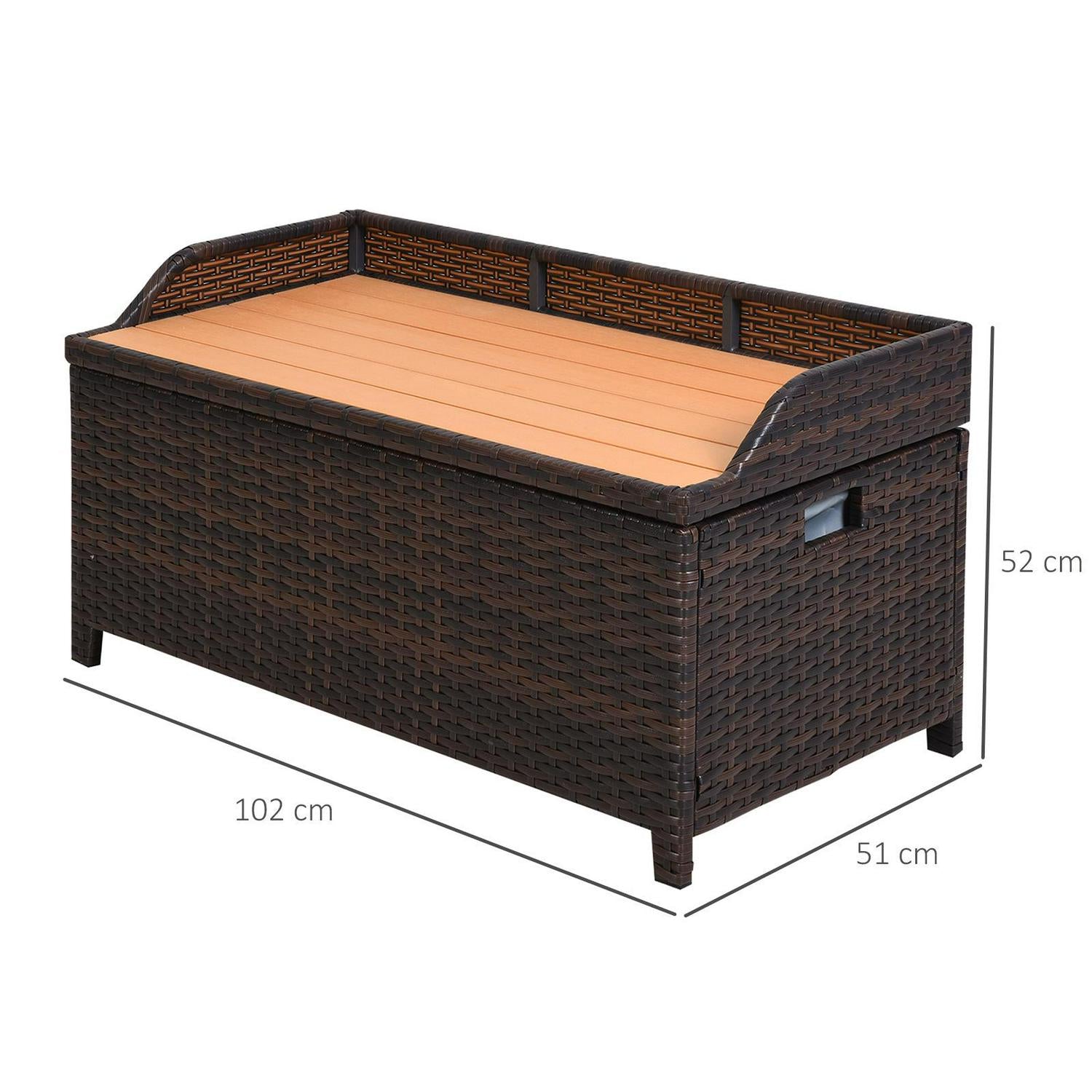 PE Rattan Bench Patio Wicker Storage Basket Seat Furniture-Mixed Brown