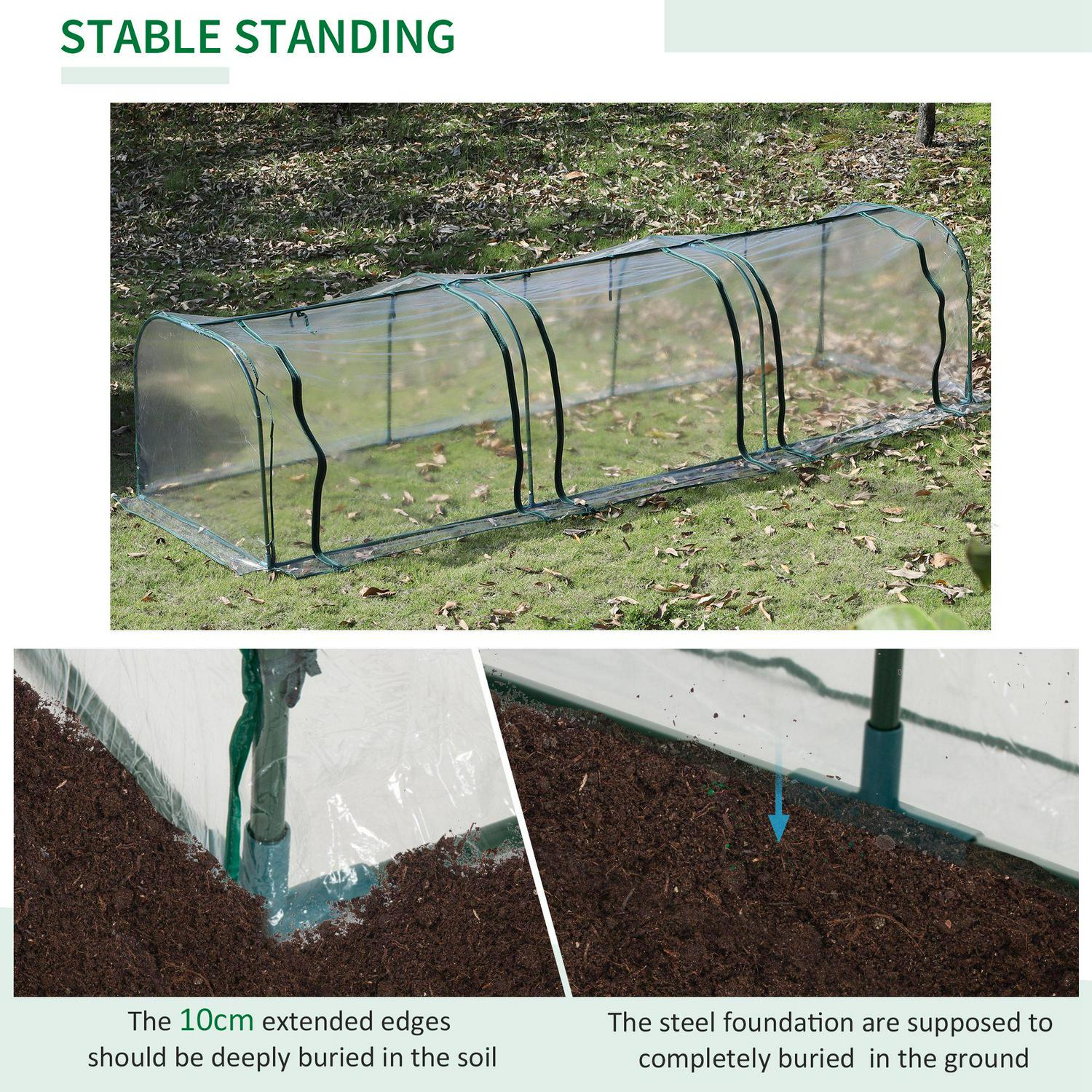 Portable Steel Frame Mini Greenhouse, 350Lx100Wx80Hcm-Dark Green/Transparent