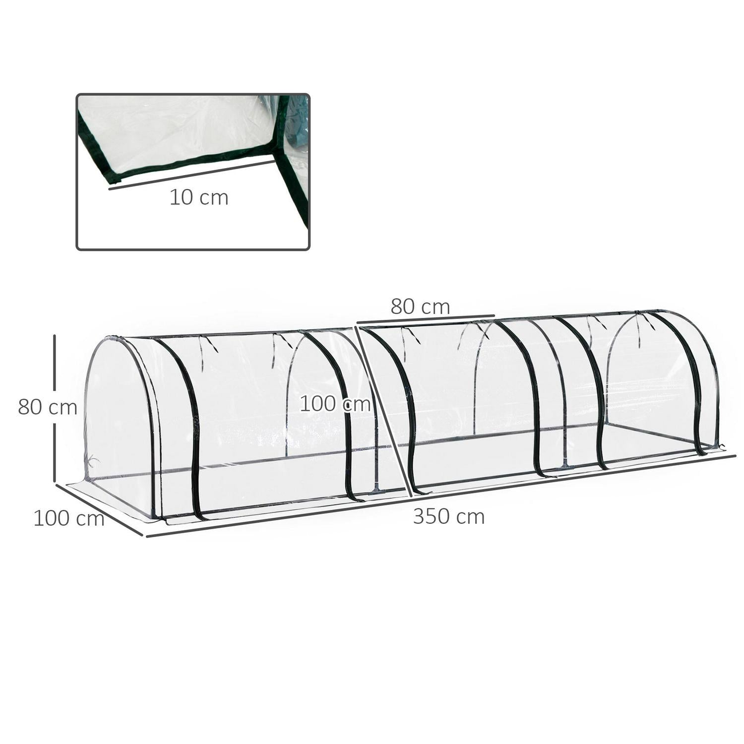 Portable Steel Frame Mini Greenhouse, 350Lx100Wx80Hcm-Dark Green/Transparent