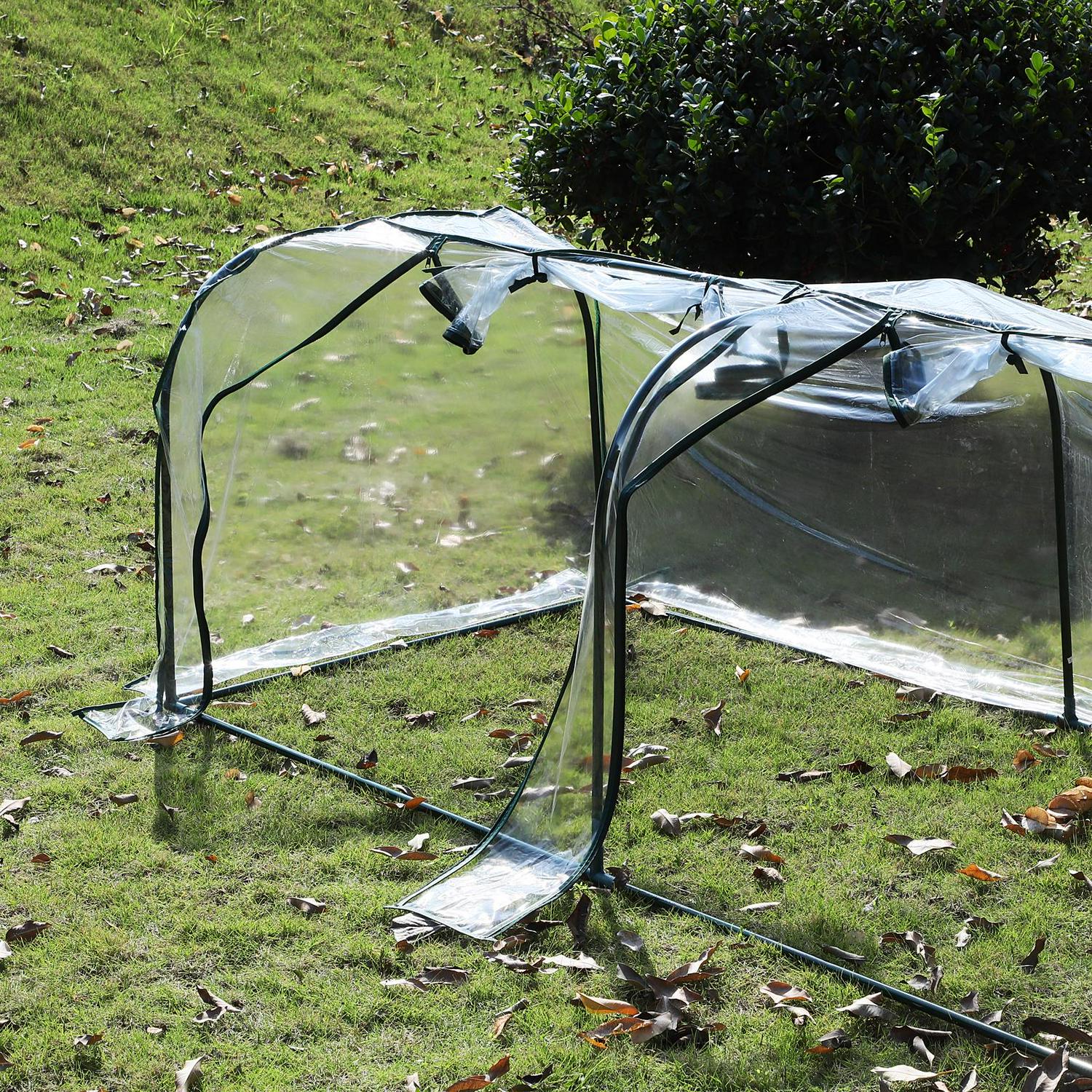 Portable Steel Frame Mini Greenhouse, 350Lx100Wx80Hcm-Dark Green/Transparent