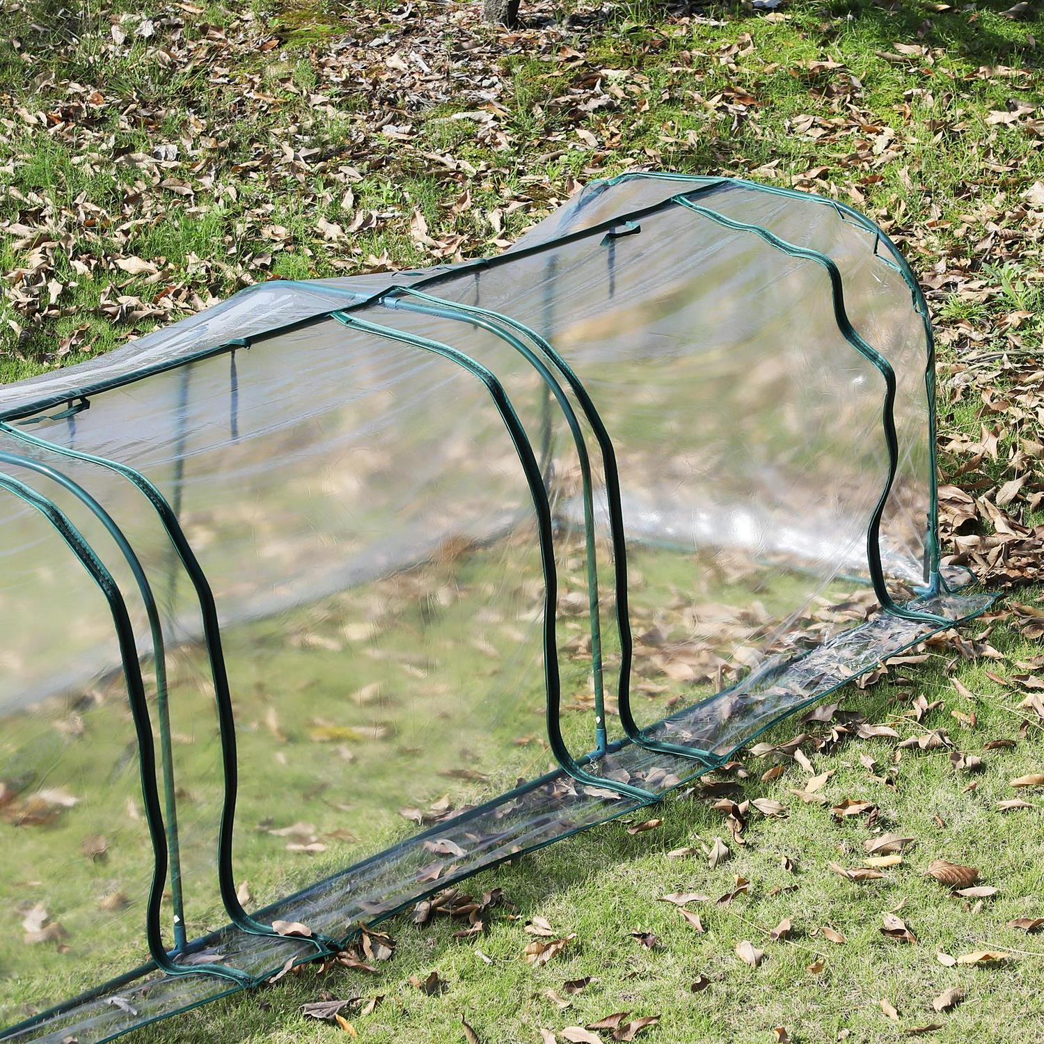 Portable Steel Frame Mini Greenhouse, 350Lx100Wx80Hcm-Dark Green/Transparent