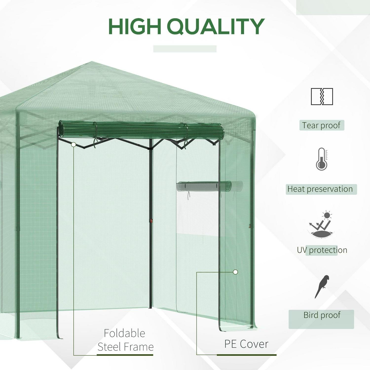 Portable Walk In Greenhouse With Roll-up Door Windows Outdoor Foldable (2 X 2 X 2)m