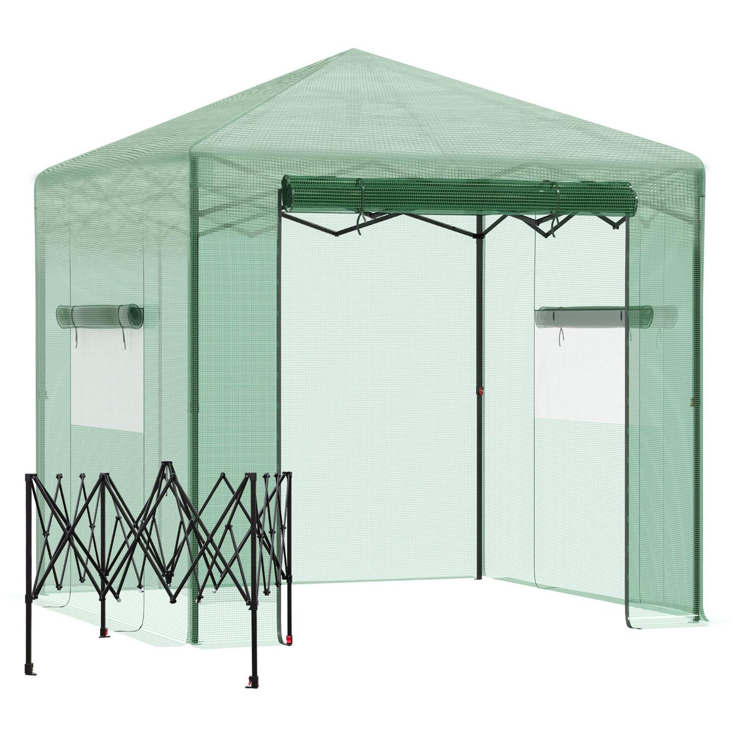 Portable Walk In Greenhouse With Roll-up Door Windows Outdoor Foldable (2 X 2 X 2)m