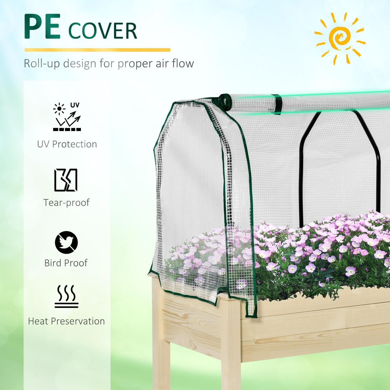 Raised Garden Bed Outdoor Elevated Wood Planter Box W/ PE Cover, Natural