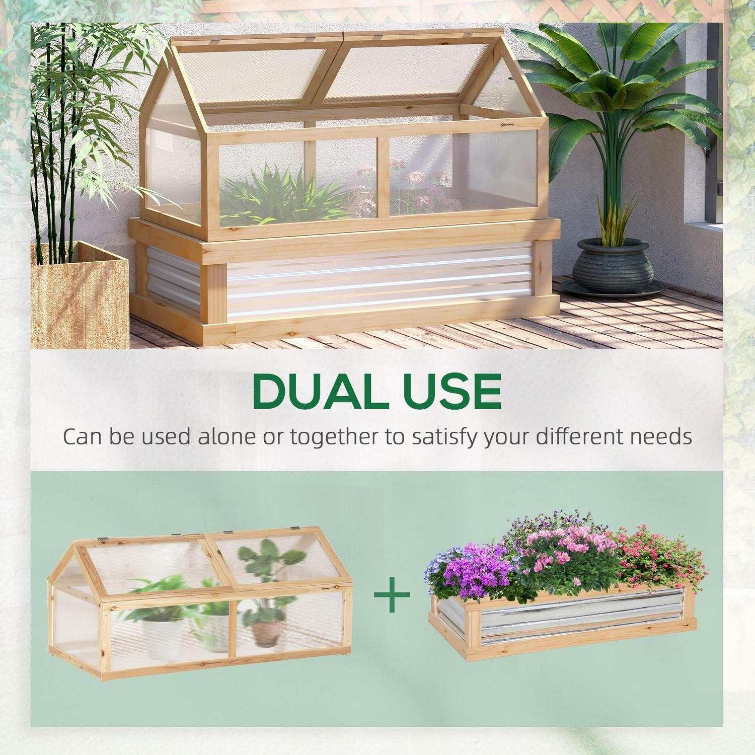 Raised Garden Bed Kit With Greenhouse Wooden Cold Frame Planter Natural