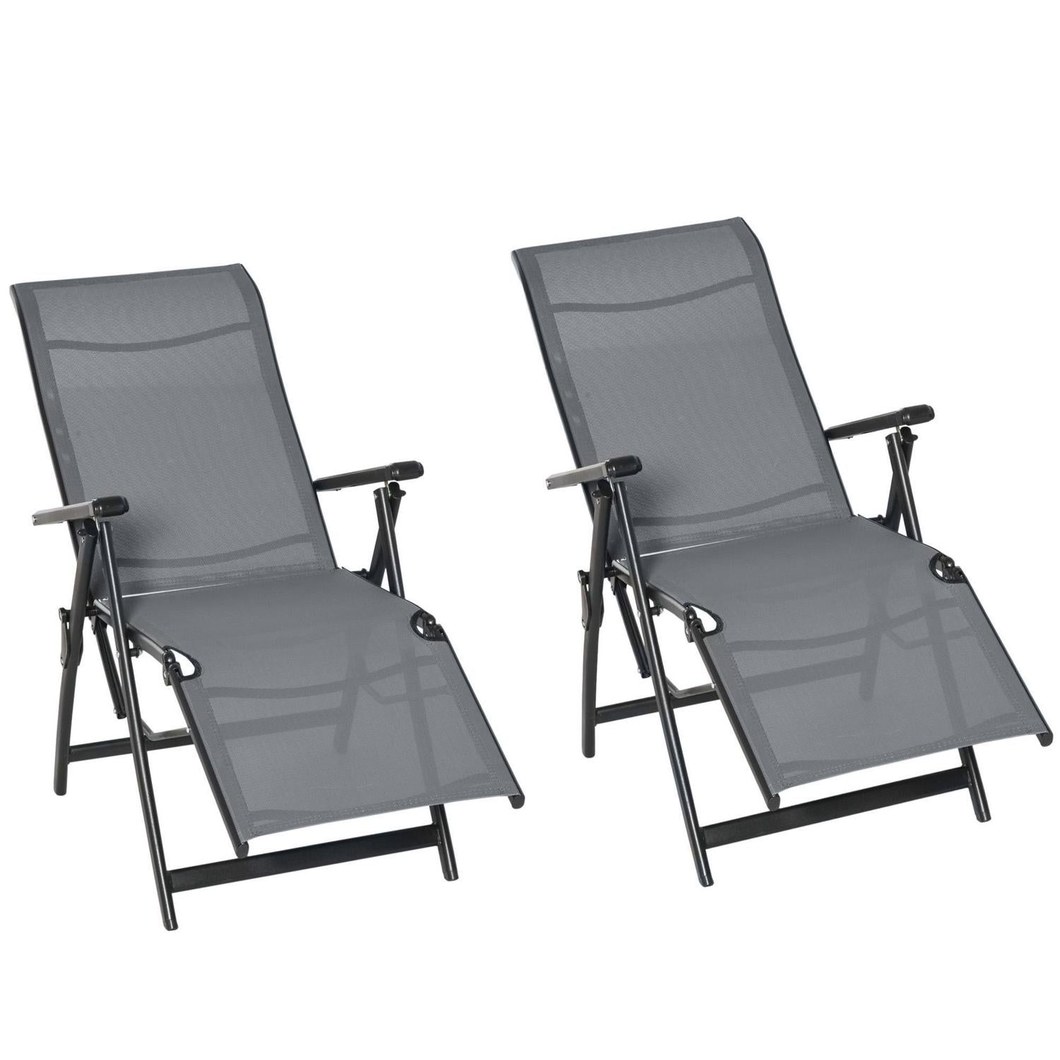 Recliner Outdoor Patio Chaise Lounge Chair Adjustable Backrest Set Of 2