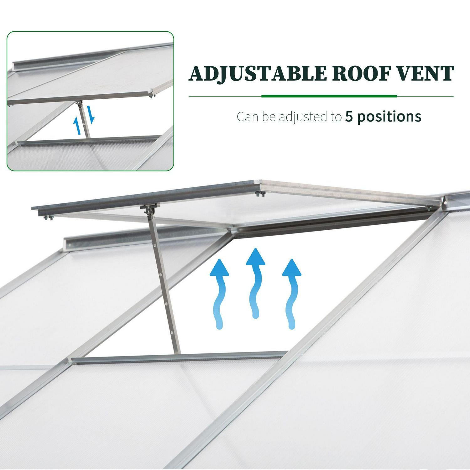 Walk-In Garden Greenhouse Aluminum Frame Polycarbonate W/ Roof Vent