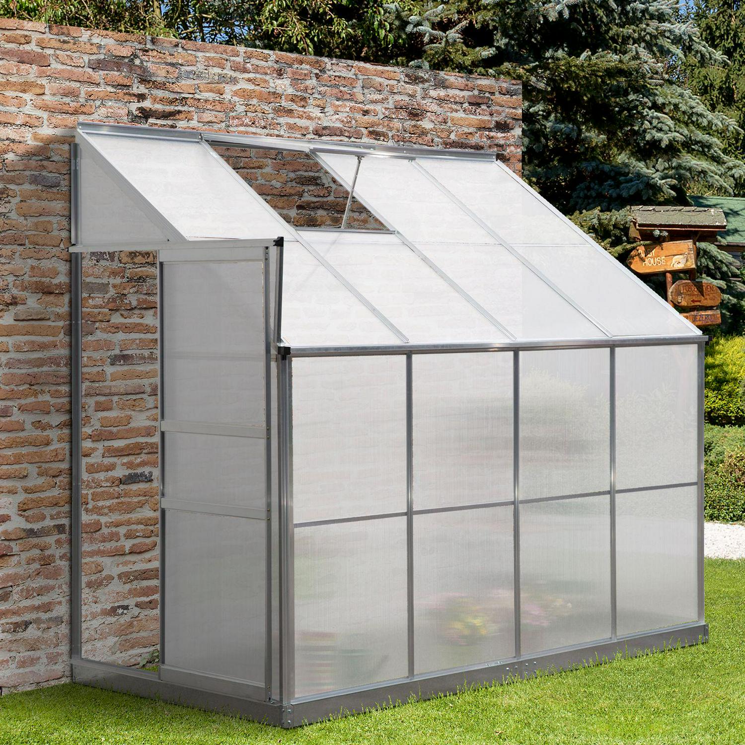 Walk-In Garden Greenhouse Aluminum Frame Polycarbonate W/ Roof Vent