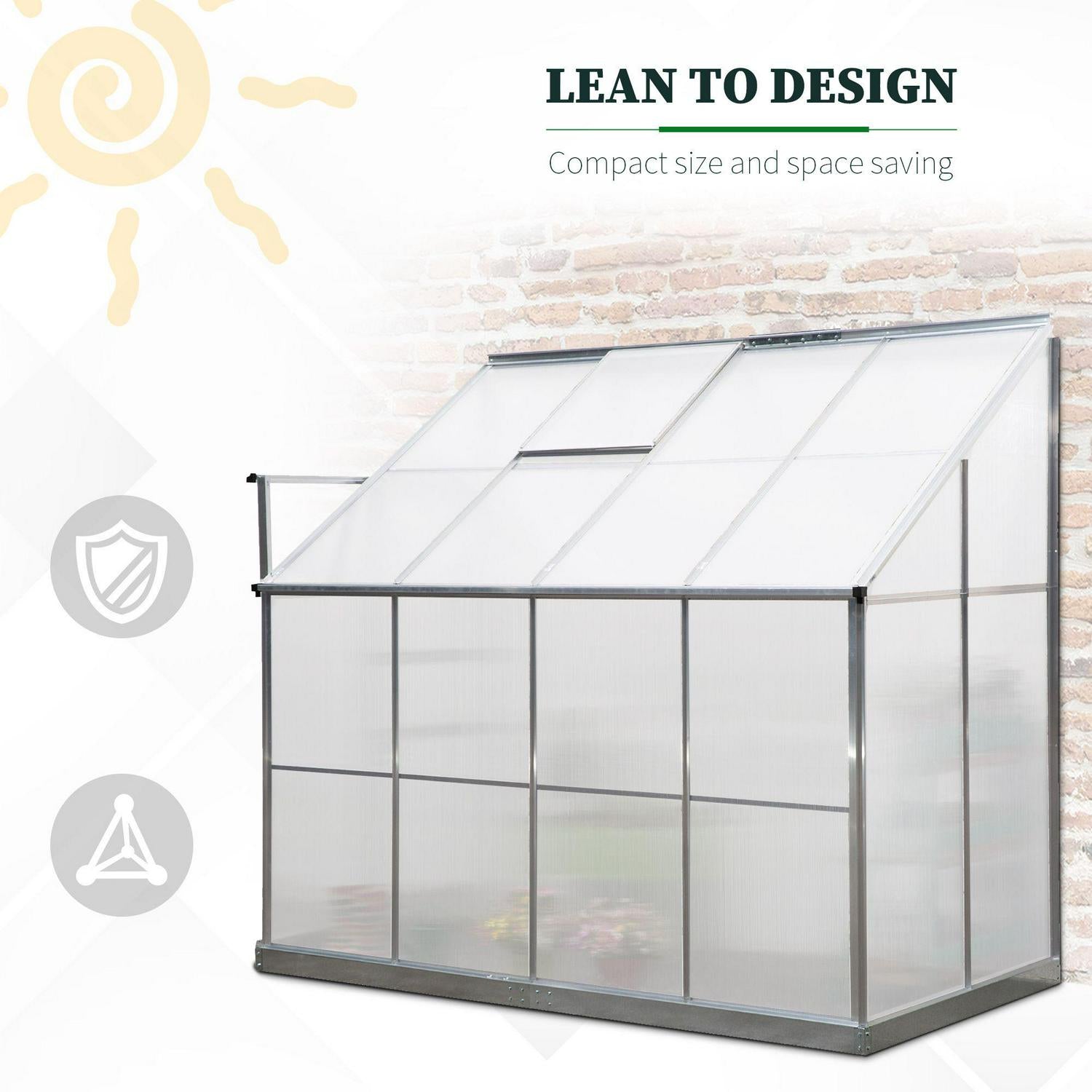 Walk-In Garden Greenhouse Aluminum Frame Polycarbonate W/ Roof Vent