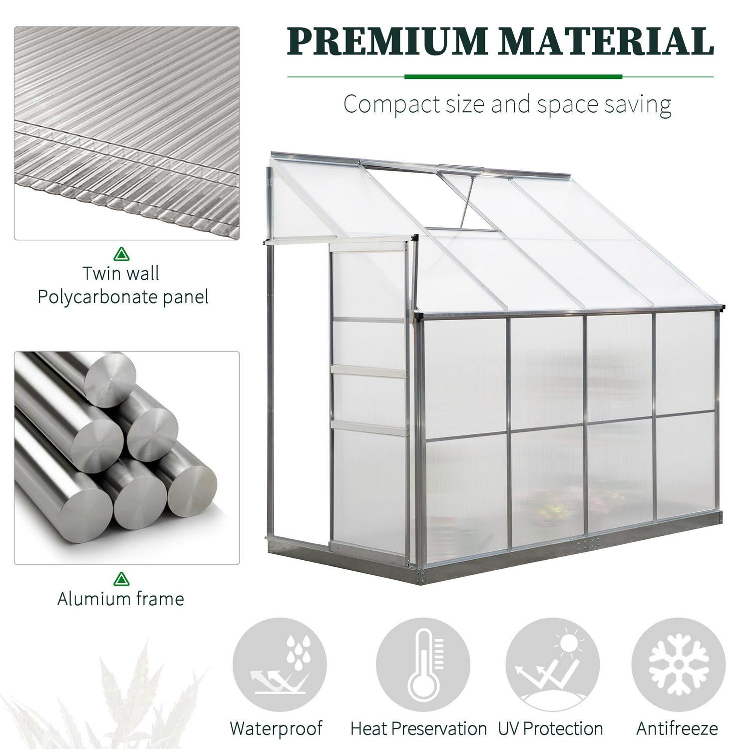 Walk-In Garden Greenhouse Aluminum Frame Polycarbonate W/ Roof Vent