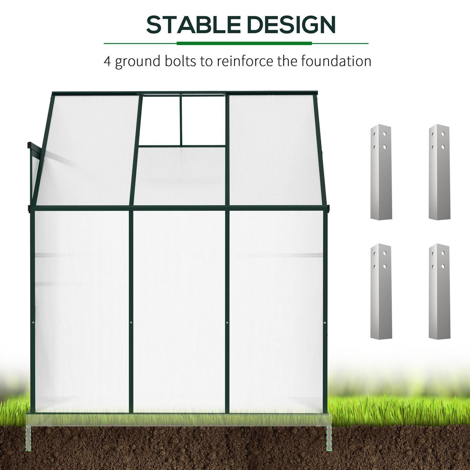 Walk-In Garden Greenhouse Heavy Duty Aluminum Frame Polycarbonate W/ Roof Vent