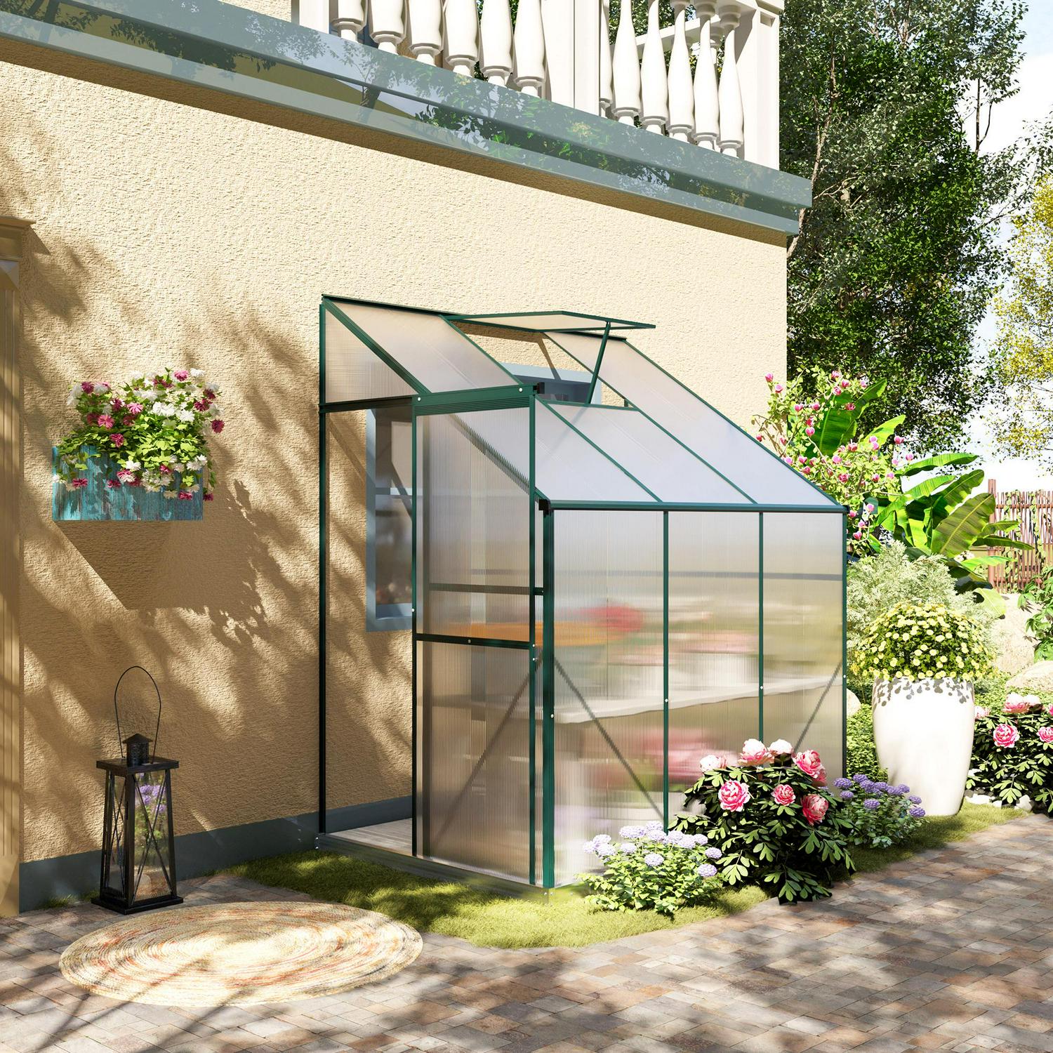 Walk-In Garden Greenhouse Heavy Duty Aluminum Frame Polycarbonate W/ Roof Vent