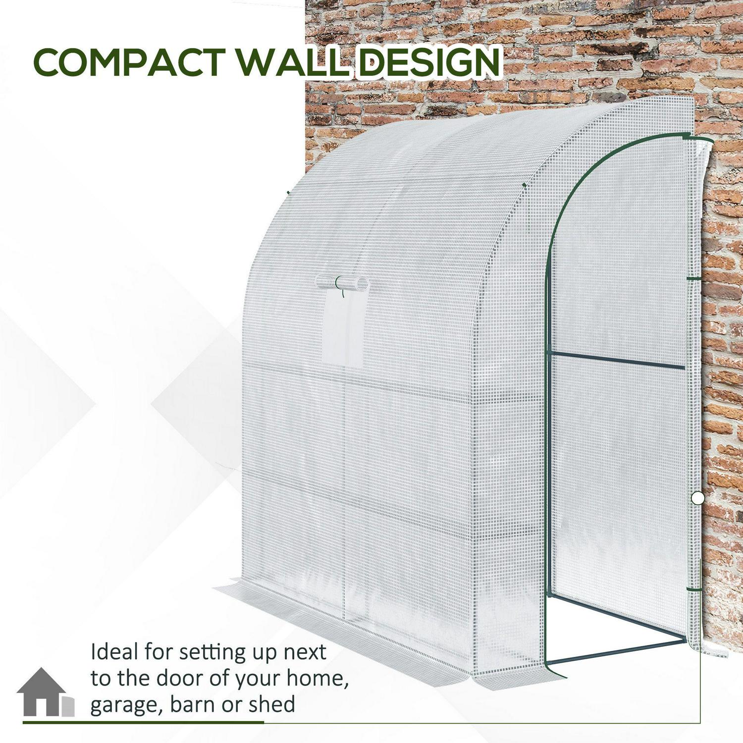 Walk-In Lean To Wall Greenhouse W/ Window, Door, & Shelf - White