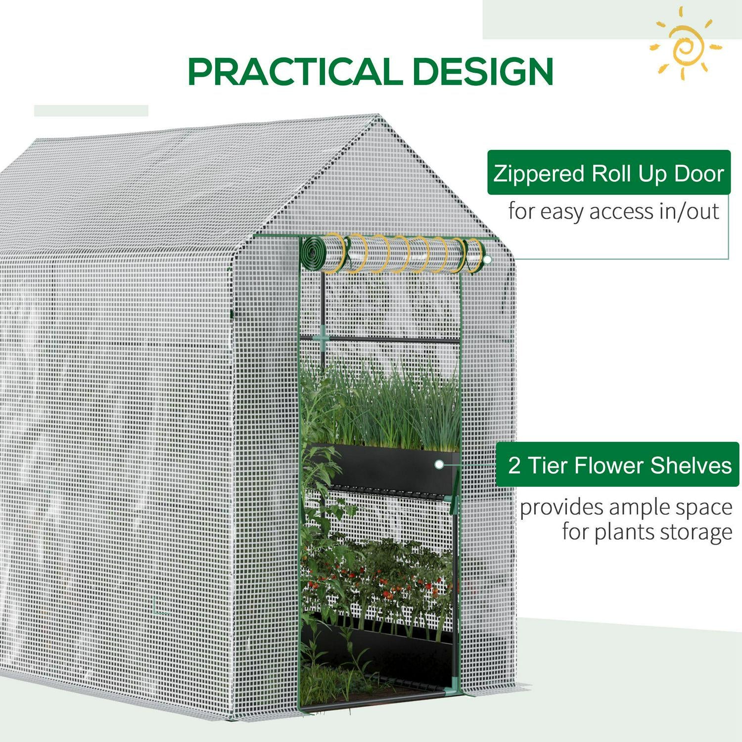 Walk In Garden Greenhouse W/Shelves Steeple Grow White