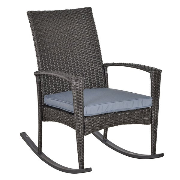 Rattan Rocking Chair W/ Cushion - Grey