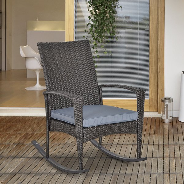 Rattan Rocking Chair W/ Cushion - Grey