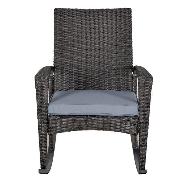 Rattan Rocking Chair W/ Cushion - Grey