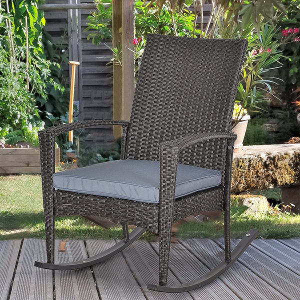 Rattan Rocking Chair W/ Cushion - Grey