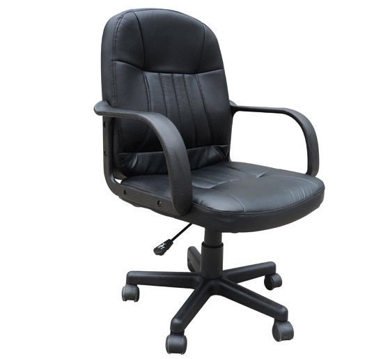 PU Leather 360 Degrees Swivel Home Office Chair With Armrest - Black
