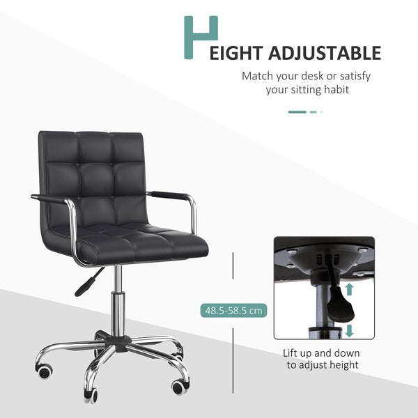 PU Leather Computer Chair, Adjustable Height - Black