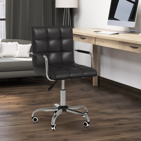 PU Leather Computer Chair, Adjustable Height - Black