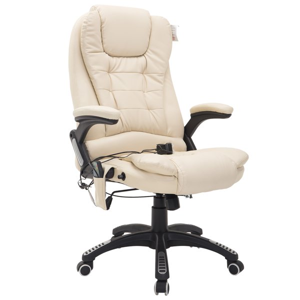 PU Leather Office Chair W/Massage Function, High Back - Cream