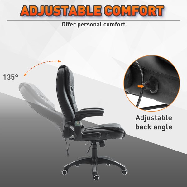 PU Leather Office Chair W/Massage Function, High Back - Black